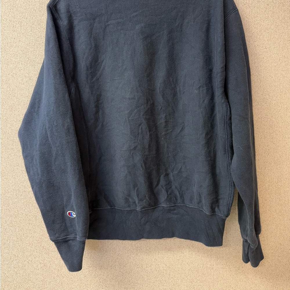 Champion M Reverse Weave Navy Blue Spellout Gold Crewneck Sweatshirt - Picture 4 of 7